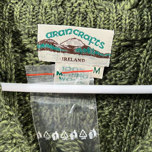 Aran Craft Merino Wool Zip-Front Cardigan with Pockets Meadow Smeen Size Medium - Picture 3 of 7